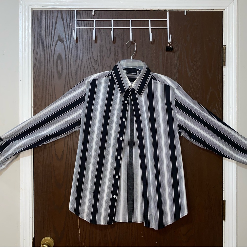 Vintage Black and White Striped Button-Up Shirt